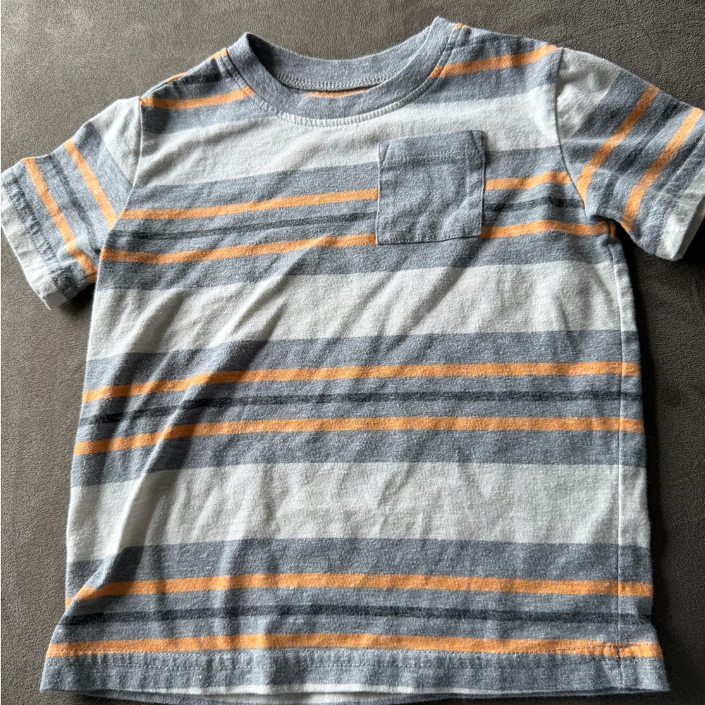 Jumping beans Striped Short-Sleeve Pocket Tee - Gray & Orange - 2T